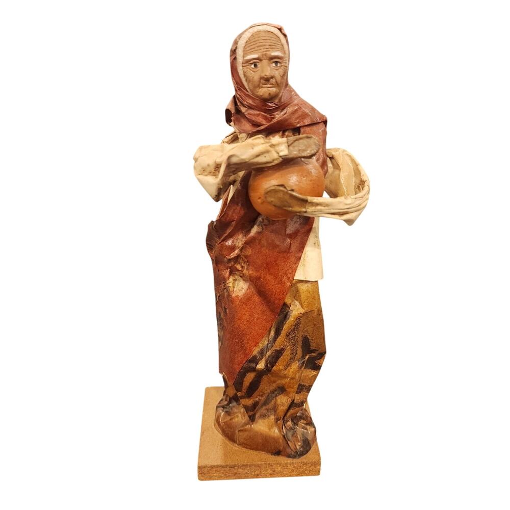Vintage Handmade Mexican Folk Art Paper Mache Woman Pottery Jug Figurine 12"
